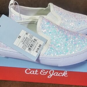 Cat & Jack Kids Glitter Sneakers - White